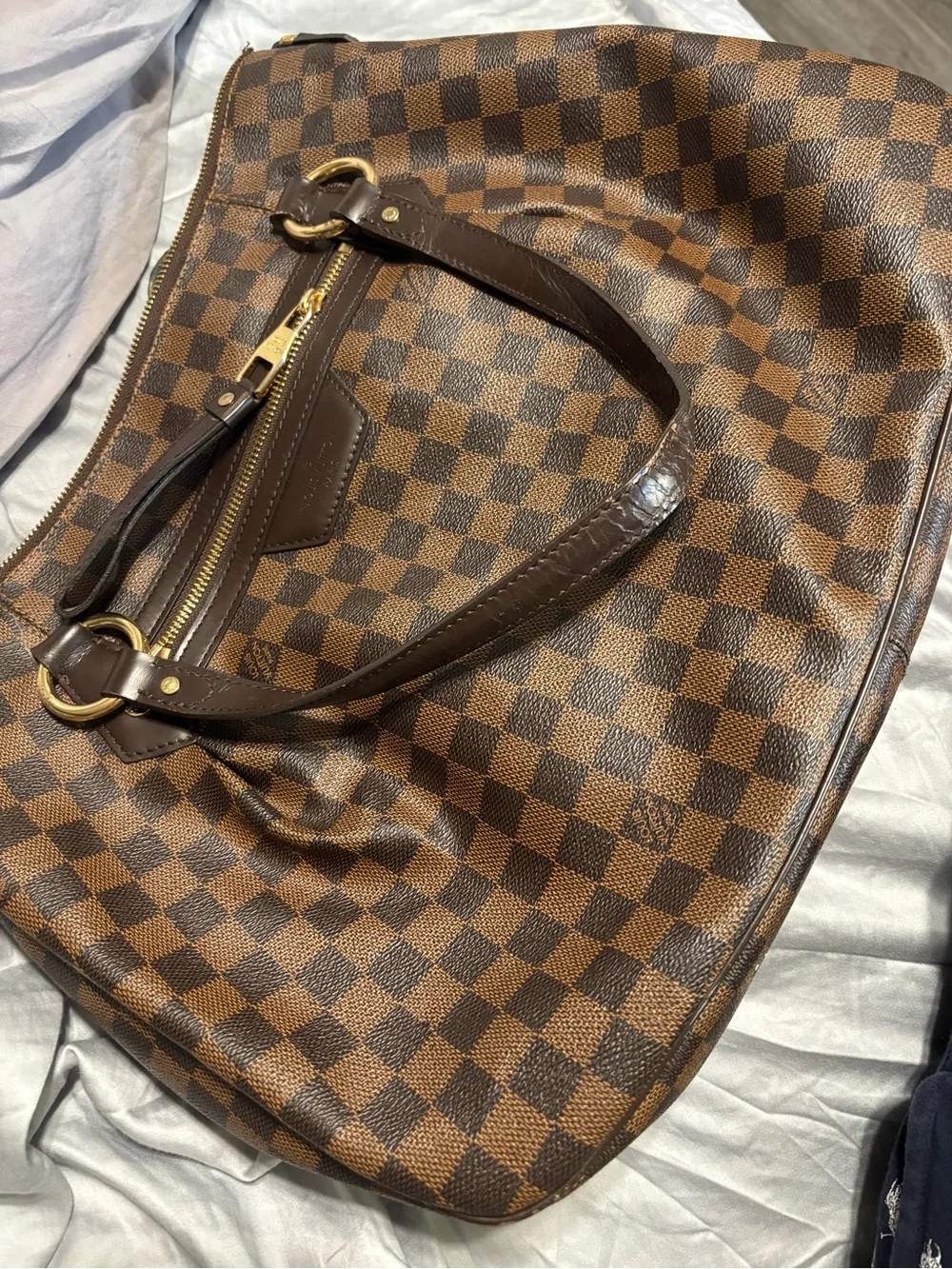 Louis Vuitton Brown Damier Shoulder Bag with Burgundy Interior